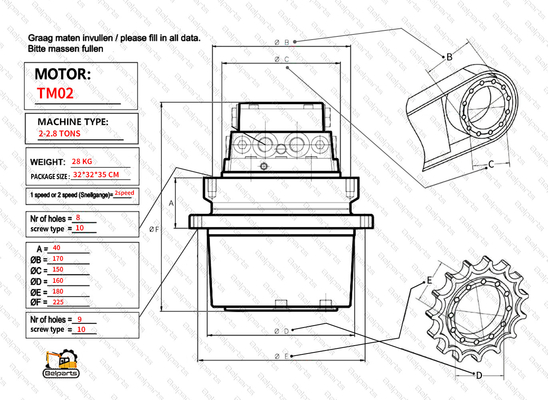 U15-3 KX41.2 KX41.2V KX36.3 K008 จักรยานสุดท้ายสําหรับ Kubota TM01 เครื่องยนต์เดินทาง