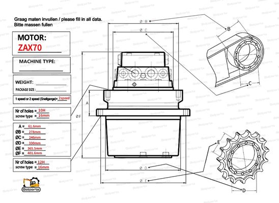 ฮิตาชิ EX60-2 ZX70 EX75 EX60-5 เครื่องขุดดิน มอเตอร์เดินทาง 9069509