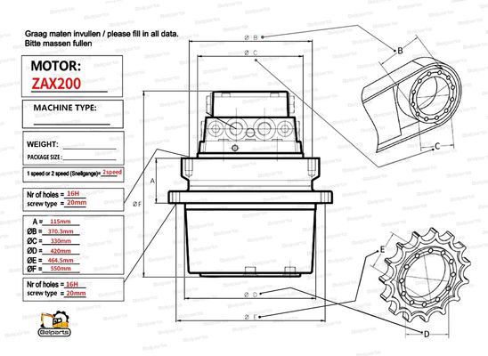 รถขุด Belparts HMGF36 ZX200 ZX200-6 มอเตอร์เดินทางไฮดรอลิกน้ำมันรั่วซ่อม 9168003 9195451